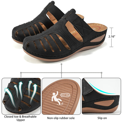 HARENCE Clogs for Women Mules Shoes: Comfortable Dressy Closed Toe Platform Sandals 2026 Summer Casual Adjustable Slip On Walking Wedges