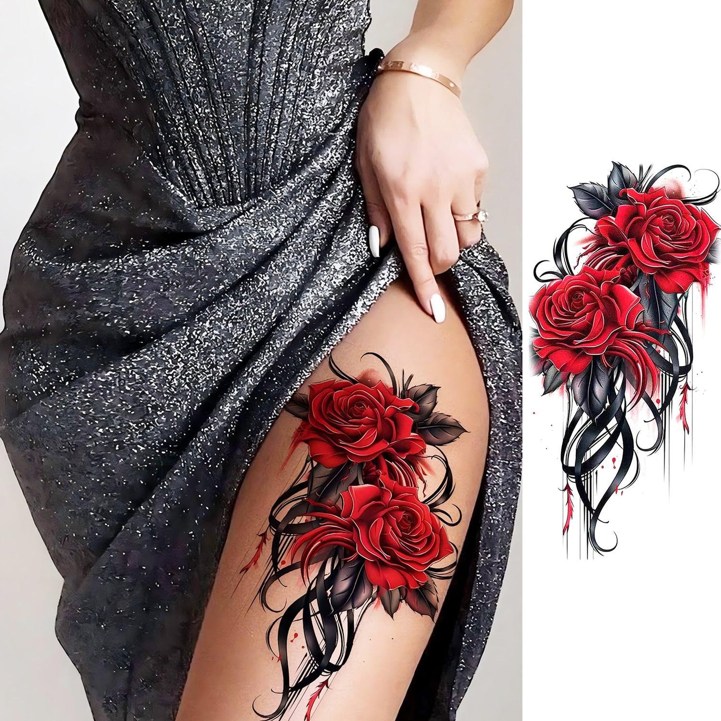 12 Sheets Beautiful Butterfly Flowers Temporary Tattoos For Women Feet Hands Body Art, Realistic Rose Peony Floral Fake Tattoo Sticker For Legs Ankle, Waterproof Lily Dreamcatcher Temp Tatoos Decals
