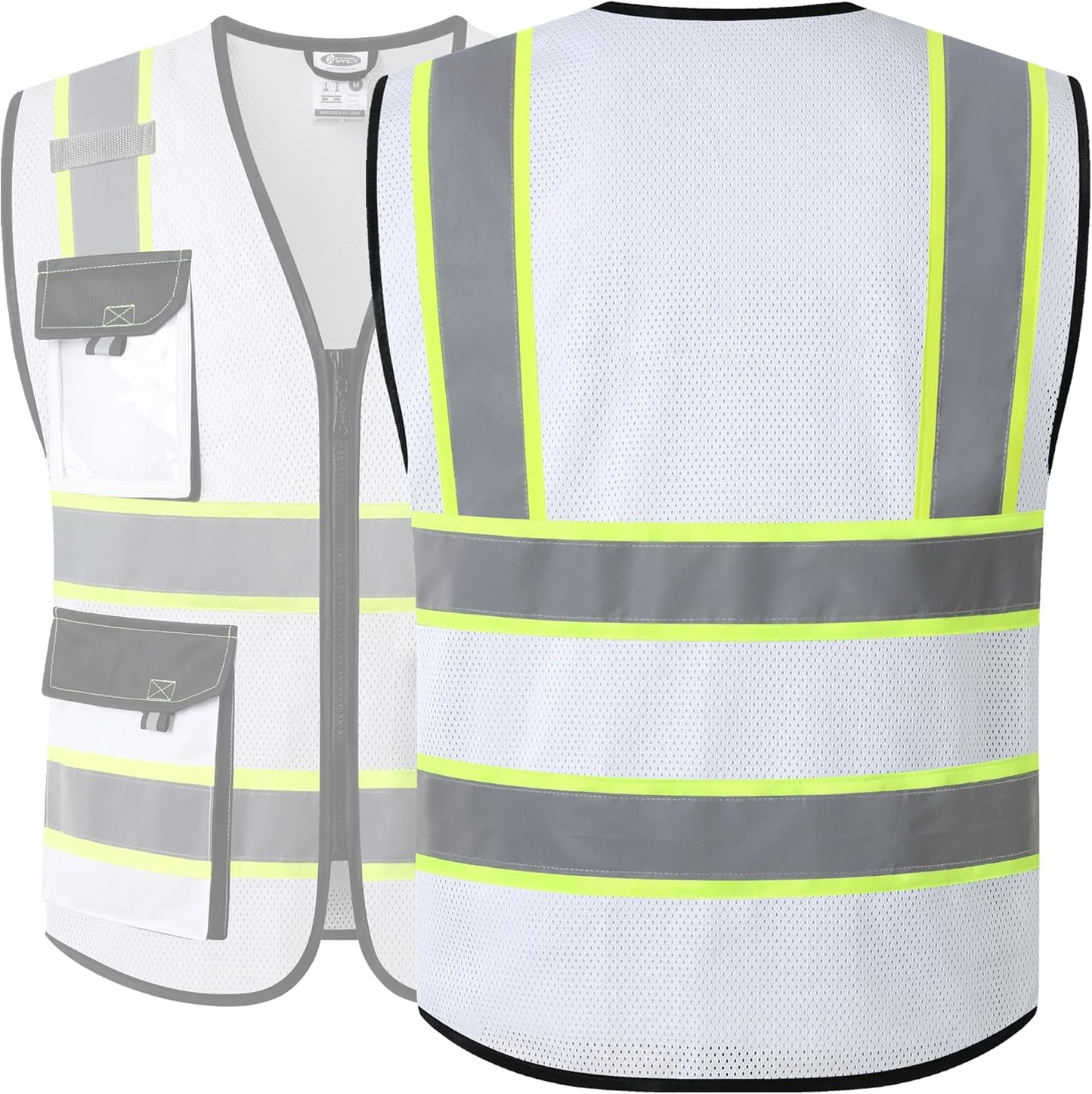 JKSafety Hi Vis Reflective Safety Vests for Men Women High Visibility Vest with Pockets Mesh Fabric Construction Safety Apparel Neon Vest for Work (220-Yellow L)