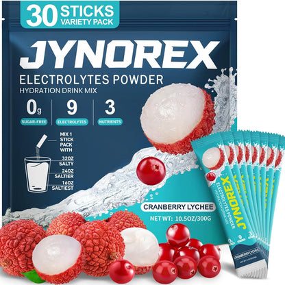 Electrolytes Powder Packets Sugar Free, 30 Sticks High Sodium Hydration Packets, Electrolyte Drink Mix with Lemon Lime Watermelon Peach Berry Kiwi Tropical Punch Lychee Cranberry, 10.5OZ