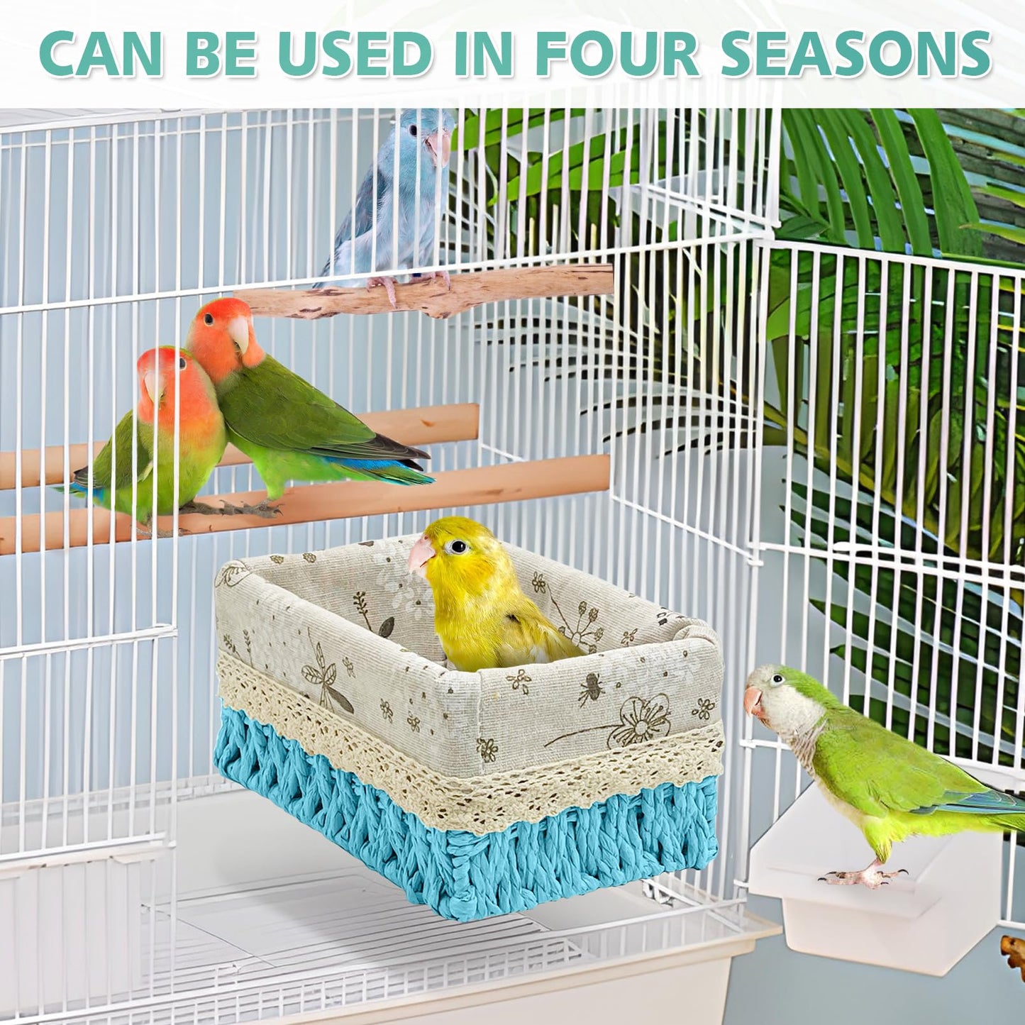 kathson Bird Nest Parrot House Birds Sleeping Bed Straw Weave All Season Hanging Hammock Bird Bed Snuggle Hut Birdcage Accessories for Parakeets Budgies Cockatiels Conures Quaker Parrot(Yellow)