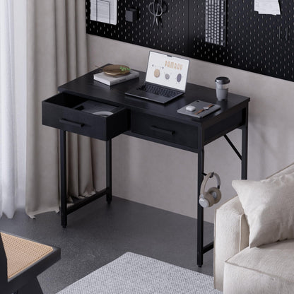 Pamray 32 Inch Small Computer Desk with 2 Drawers for Bedroom Study Writing Home Office Table for Small Spaces White