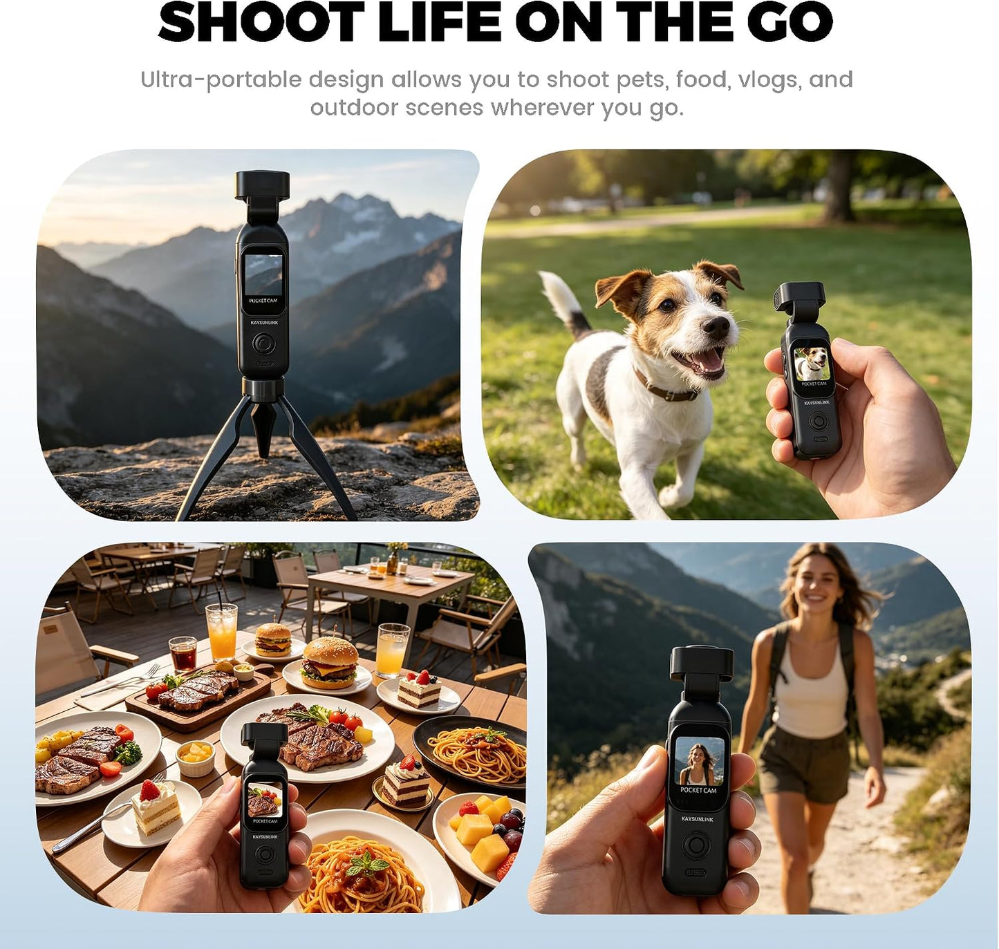 Kaysunlink 1080P Vlogging Camera with 270°Rotatable Lens, Handheld POV Pocket Camera with Touch Screen & WIFI, 5 Hours Power, One-button Recording Camcorder with 64GB Card for Daily Use, Travel, Black
