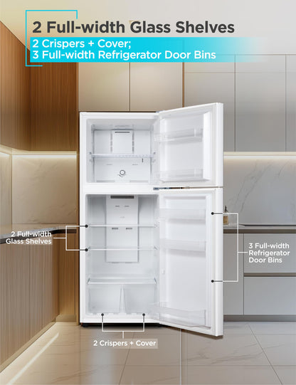 BLACK+DECKER 16.4 Cu. Ft. Top Mount Refrigerator with Freezer, 2 Door Refrigerator with Top Freezer and Separate Temperature Controls, Auto Defrost, BR1640KW, White
