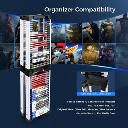 ASFSKY Video Game Storage Tower - 24 Games Holder Stand with 2 Controller Hooks Universal Video Game Organizer Compatible with PS5, PS4, Xbox & Switch Games (23Pcs)