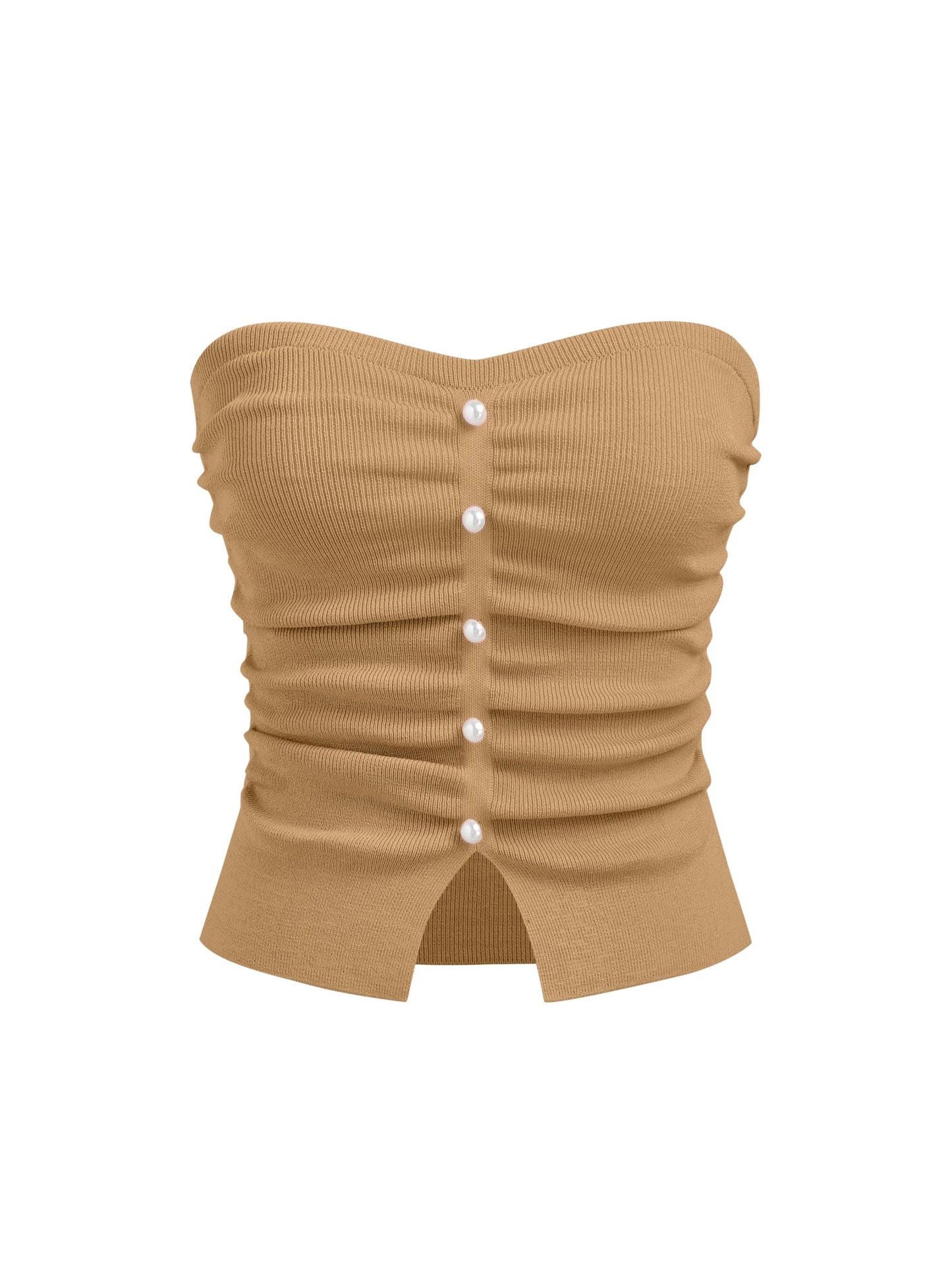 CIDER Faux Pearl Tube Tops for Women Crop Knit Split Hem Ruched Going Out Tops Cute Summer Outfits Y2K