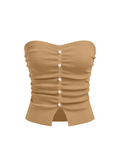CIDER Faux Pearl Tube Tops for Women Crop Knit Split Hem Ruched Going Out Tops Cute Summer Outfits Y2K