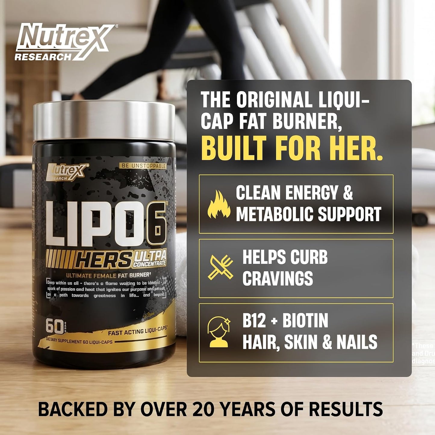 Lipo-6 Black Hers Ultra Concentrate | Weight Loss Pills for Women | Fat Burner, Appetite Suppressant, Metabolism Booster for Weight Loss + Hair, Skin, & Nails Support | 60 Diet Pills