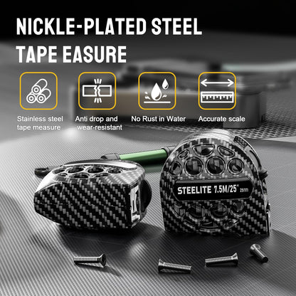 STEELITE Tape Measure 25'FT Stainless Steel Waterproof & Rustproof Retractable Measuring Tape with Hollow Design Carbon Fiber