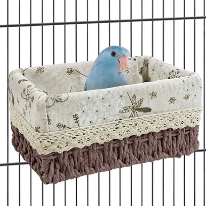 kathson Bird Nest Parrot House Birds Sleeping Bed Straw Weave All Season Hanging Hammock Bird Bed Snuggle Hut Birdcage Accessories for Parakeets Budgies Cockatiels Conures Quaker Parrot(Yellow)