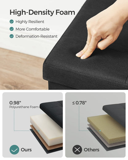 SONGMICS MAZIE Collection - 30 Inches Folding Storage Ottoman Bench, Ottoman Foot Rest, End of Bed Bench, Storage Chest, Load 660 lb, for Living Room, Bedroom, Entryway, Dark Gray ULSF47K