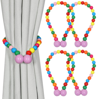 KLOGTSIND Magnetic Curtain Tiebacks, Curtain Holdbacks for Curtains 2 Pack, Wood Bead Curtain Holders for Boho Bedroom Decor, Baby Nursery Decor, Farmhouse Decor