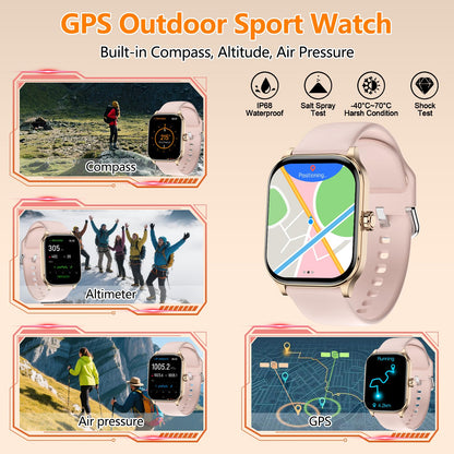 Smart Watch for Women Men, GPS Smartwatches with Heart Rate/SpO2/Sleep/Stress Monitor, 100+ Sports Fitness Watches, IP68 Waterproof Activity Tracker for Android/ iOS Phone (Silver, 1.96"_GPS+Map)