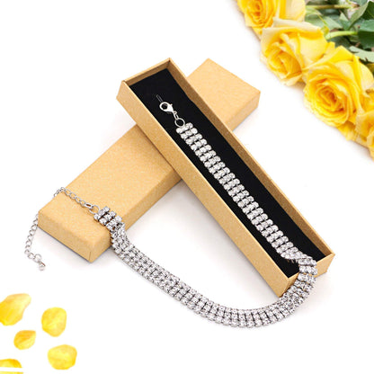 Zealmer 3 Row Rhinestone Choker Necklace for Women 18K Gold Plated