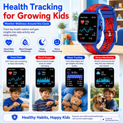 Smart Watch for Kids Boys Age 5-12, Ai Functions Games HD Touch Screen Watches with Video Camera Music Player Pedometer Heart Rate Sleep Tracker Christmas Birthday Gifts for Boys (Camouflage, 1.85")