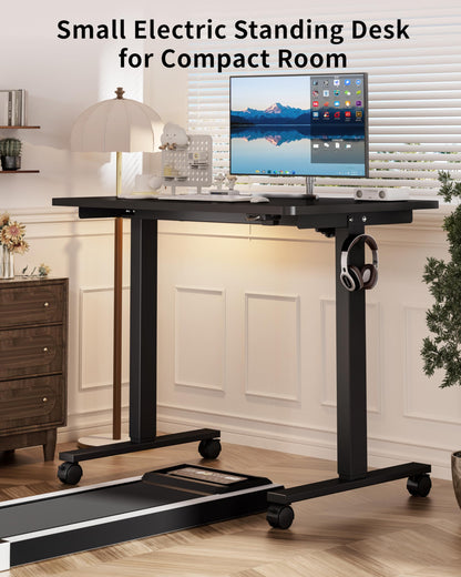 Okin Small Electric Standing Desk, 36" x 24" Whole Piece Height Adjustable Desk, Oak Sit to Stand Computer Workstation with Wheels for Home Office