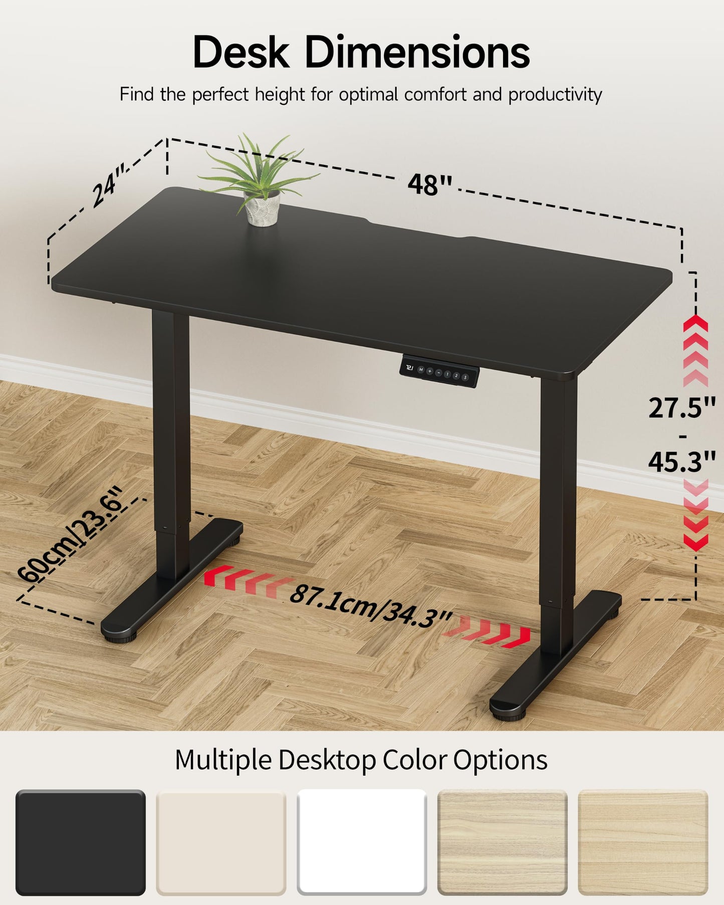 Okin Small Electric Standing Desk, 36" x 24" Whole Piece Height Adjustable Desk, Oak Sit to Stand Computer Workstation with Wheels for Home Office