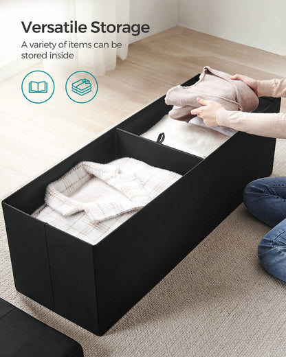SONGMICS MAZIE Collection - 30 Inches Folding Storage Ottoman Bench, Ottoman Foot Rest, End of Bed Bench, Storage Chest, Load 660 lb, for Living Room, Bedroom, Entryway, Dark Gray ULSF47K