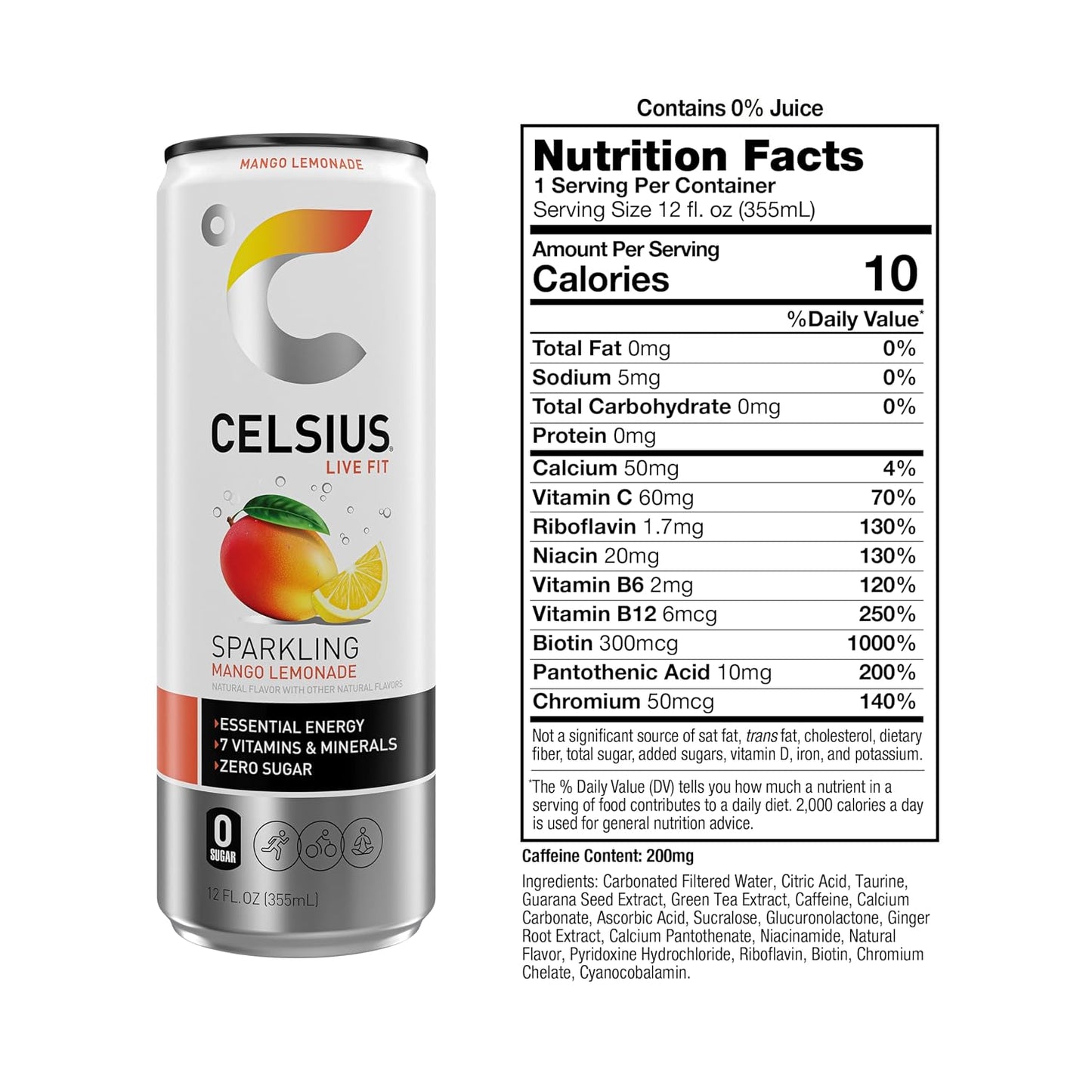 CELSIUS Sparkling Orange, Sugar Free Energy Drink, 12 Fl Oz (Pack of 12)