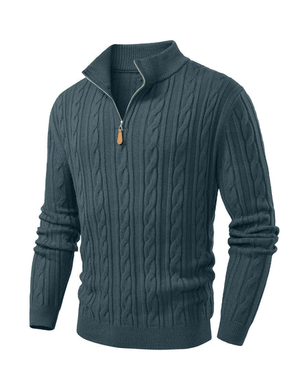 JMIERR Men's Quarter Zip Pullover Sweater Cable Knit Casual Stand Collar Texture Knitted Sweaters