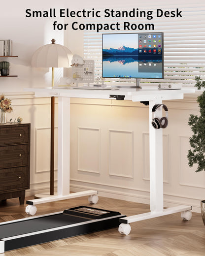 Okin Small Electric Standing Desk, 36" x 24" Whole Piece Height Adjustable Desk, Oak Sit to Stand Computer Workstation with Wheels for Home Office