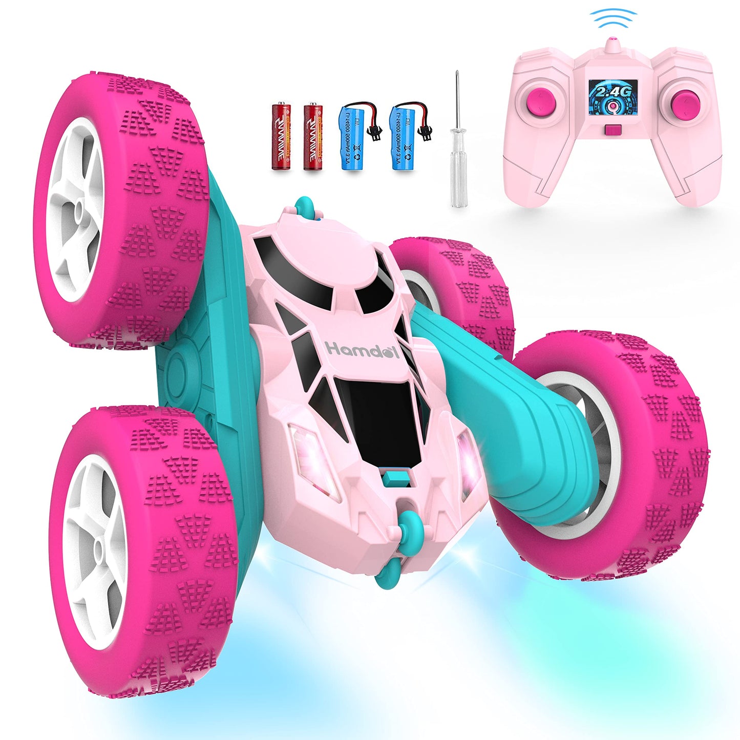Hamdol Remote Control Car for Kids, 360° Rotating Double-Sided RC Car with LED Headlights, 4WD 2.4GHz Electric Rechargeable Toy Vehicle for Boys and Girls, Perfect Birthday