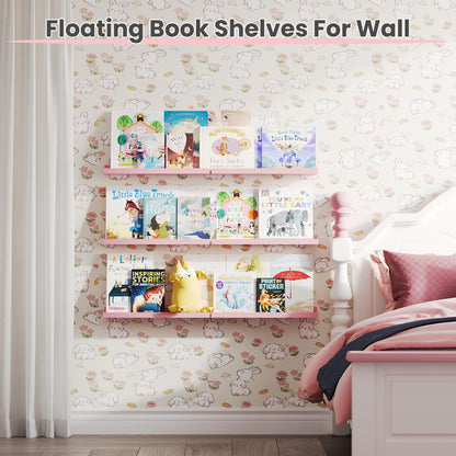 upsimples Floating Shelves for Wall, Wall Shelves for Decor Storage Set of 6, Wall Mounted Wood Shelf for Bedroom, Living Room, Bathroom, Kitchen, Picture Ledge Shelf, Black