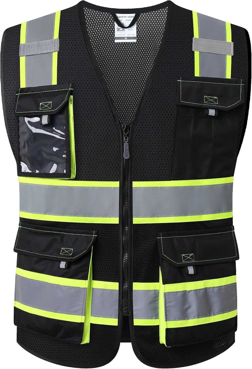 JKSafety Hi Vis Reflective Safety Vests for Men Women High Visibility Vest with Pockets Mesh Fabric Construction Safety Apparel Neon Vest for Work (220-Yellow L)