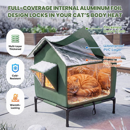 JUNSPOW Outdoor Cat House Weatherproof - All-Season Insulated Cat Shelter for Stray & Feral Cats, Spacious 17.7" L x 15.7" W x 21.6" H Interior, Waterproof & Windproof Design for Yard, Porch, Garage