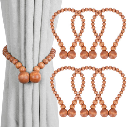 KLOGTSIND Magnetic Curtain Tiebacks, Curtain Holdbacks for Curtains 2 Pack, Wood Bead Curtain Holders for Boho Bedroom Decor, Baby Nursery Decor, Farmhouse Decor