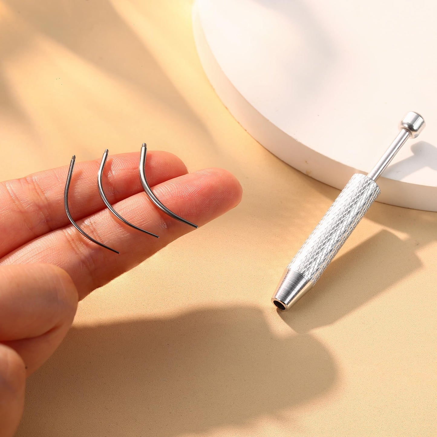 GEMQUEEN Piercing Taper Ball Grabber Tool for Changing Jewelry - 14G 16G 18G 20G Stainless Steel Flat Back Earrings Applicator Tool Threadless Insertion Pin Thread Body Piercing Kit for Ear Nose Lip