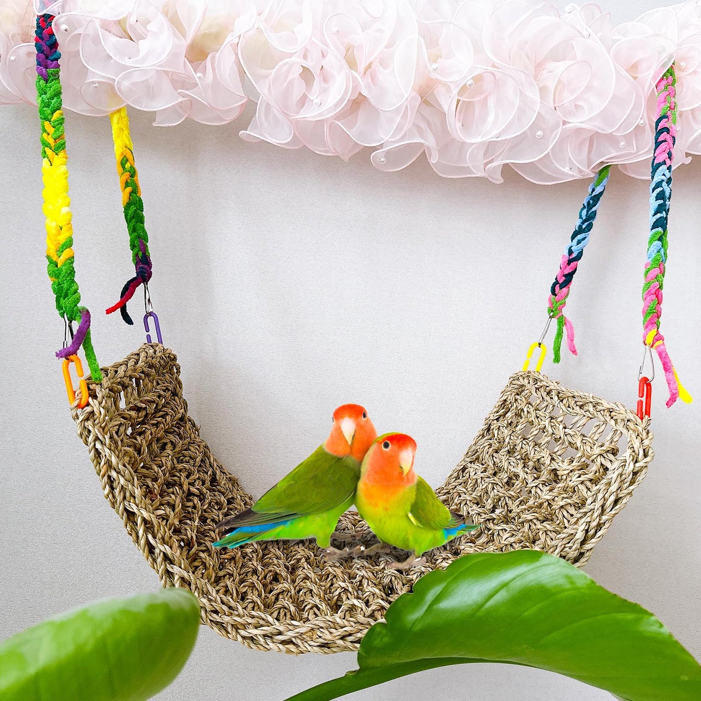 Bird Seagrass Mat 30 x 7 Inch Parrot Natural Seagrass Woven Net Hammock Parakeet Climbing Rope Ladder Mat Chew Toys Cage Accessories for Pigeon Macaw Cockatiel Conure Cockatoo Rat Bearded Dragon