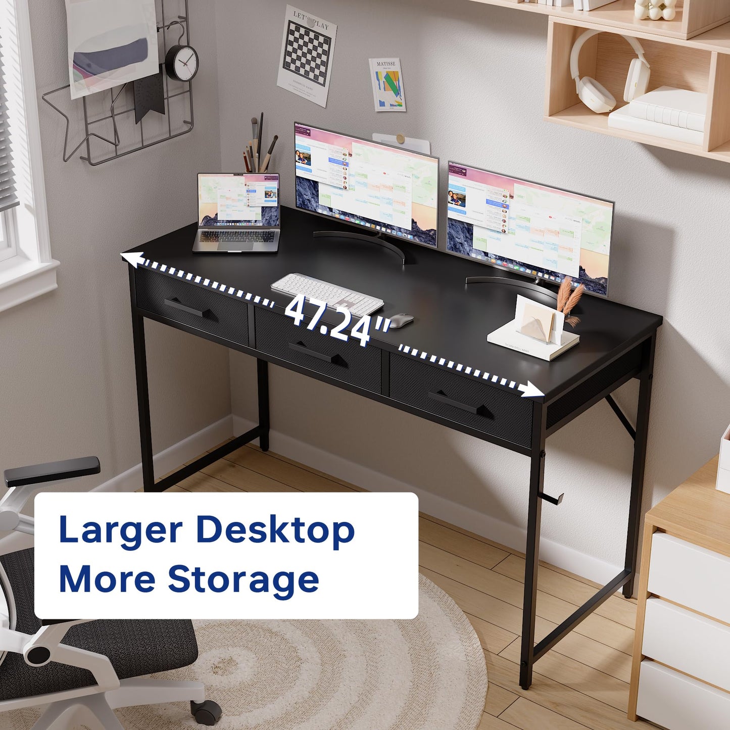 Pamray 32 Inch Small Computer Desk with 2 Drawers for Bedroom Study Writing Home Office Table for Small Spaces White