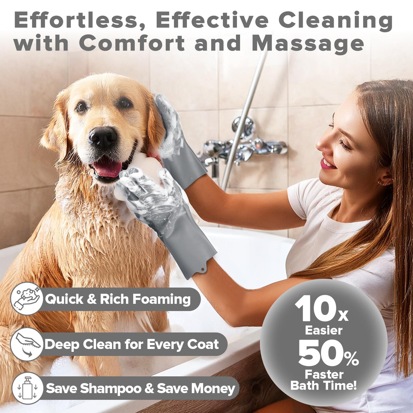 6PCS Grooming & Bath Supplies for Dogs, Cats | Dog Washing Gloves | Dog Bath Brush | Dog Shower Brush | Pet Grooming Gloves | Dog Grooming kit | Pet Supplies for Showerhead & Sprayer (Navy Blue)
