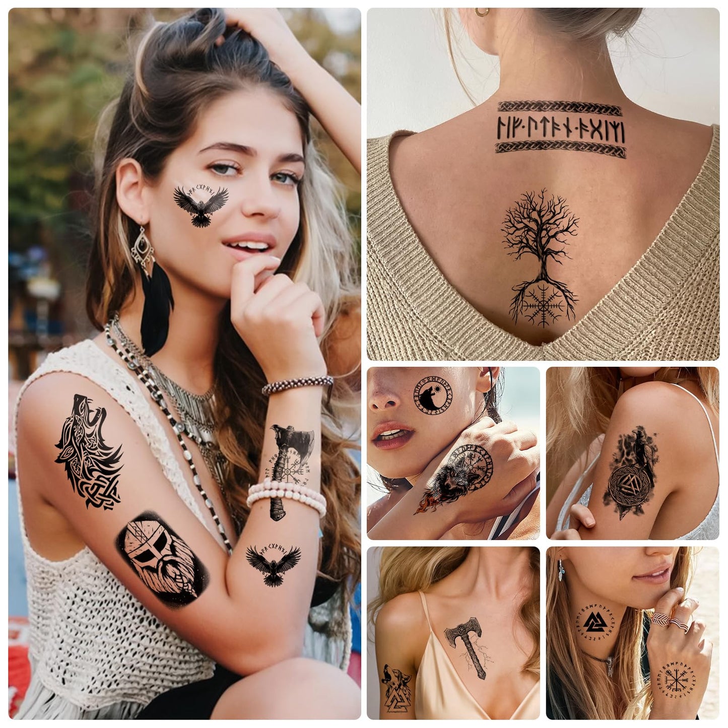 Yazhiji 36 Sheets Temporary Tattoos Stickers, 12 Sheets Fake Body Arm Chest Shoulder Tattoos for Men or Women with 24 PCS Tiny Black Tattoos