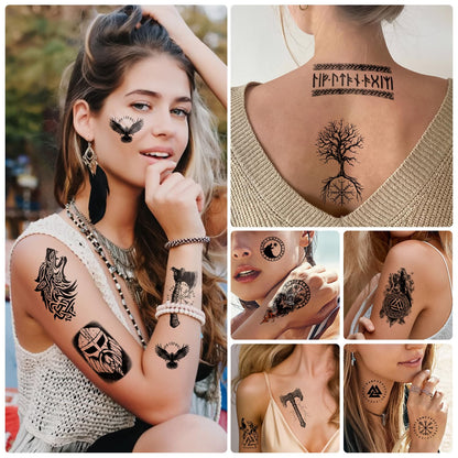 Yazhiji 36 Sheets Temporary Tattoos Stickers, 12 Sheets Fake Body Arm Chest Shoulder Tattoos for Men or Women with 24 PCS Tiny Black Tattoos