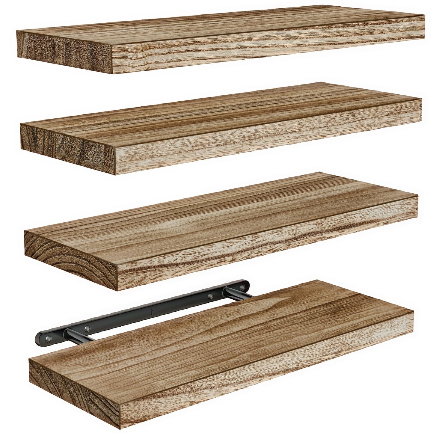 AMADA HOMEFURNISHING Floating Shelves, Paulownia Wood Wall Shelves for Bathroom/Living Room/Bedroom/Kitchen/Home Office, Natural Wood Floating Shelf for Home Storage & Organization, Set of 4, AMFS40BN