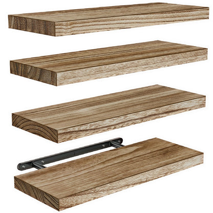 AMADA HOMEFURNISHING Floating Shelves, Paulownia Wood Wall Shelves for Bathroom/Living Room/Bedroom/Kitchen/Home Office, Natural Wood Floating Shelf for Home Storage & Organization, Set of 4, AMFS40BN
