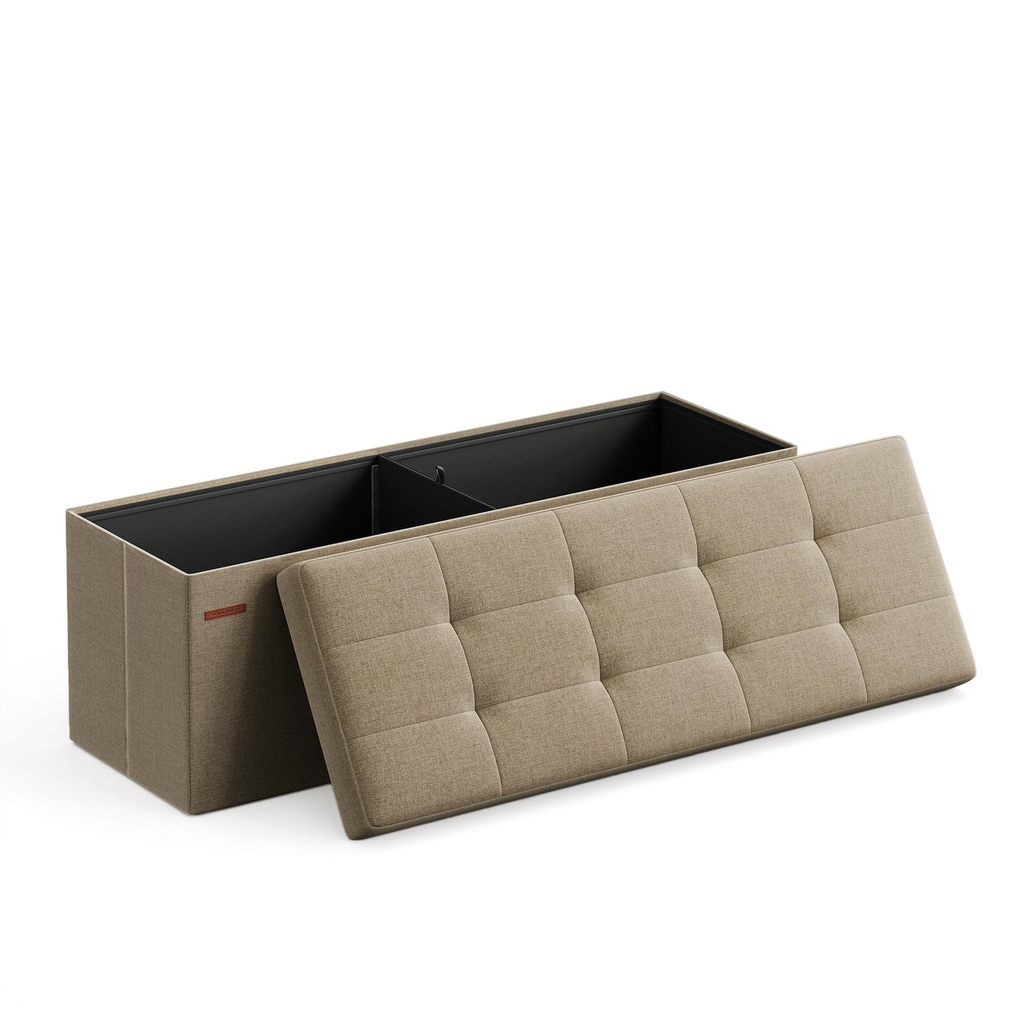 SONGMICS MAZIE Collection - 30 Inches Folding Storage Ottoman Bench, Ottoman Foot Rest, End of Bed Bench, Storage Chest, Load 660 lb, for Living Room, Bedroom, Entryway, Dark Gray ULSF47K