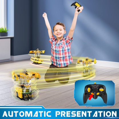 FDJ Remote Control Car - Transform Toys Car Robot, One Button Deformation to Robot with Flashing Light, 2.4Ghz 1:18 Scale Transforming Police Car Kids Toys with 360 Degree Rotating, Girls Boys Toys
