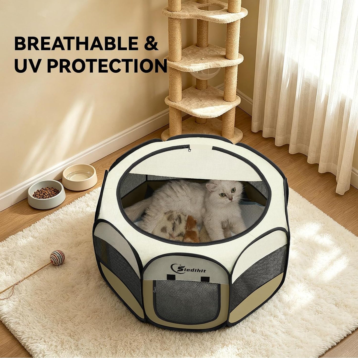 Siedihit Dog Cat Playpen, Puppy Pet Playpen Indoor for Small Dog Crate Tent Cage Outdoor, Portable Pop Up Dogs Enclosure Kennel with Carrying Case for Dogs/Cats/Rabbits(Grey, Small