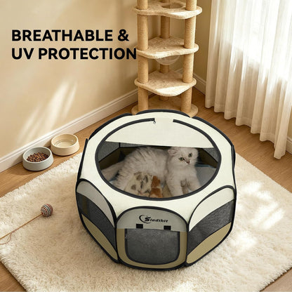 Siedihit Dog Cat Playpen, Puppy Pet Playpen Indoor for Small Dog Crate Tent Cage Outdoor, Portable Pop Up Dogs Enclosure Kennel with Carrying Case for Dogs/Cats/Rabbits(Grey, Small