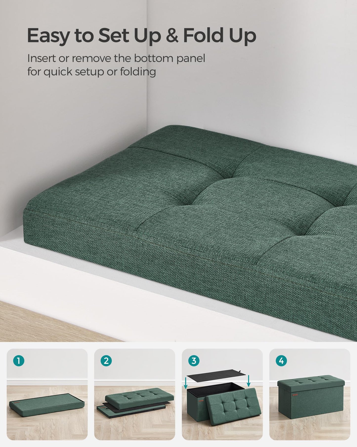 SONGMICS MAZIE Collection - 30 Inches Folding Storage Ottoman Bench, Ottoman Foot Rest, End of Bed Bench, Storage Chest, Load 660 lb, for Living Room, Bedroom, Entryway, Dark Gray ULSF47K