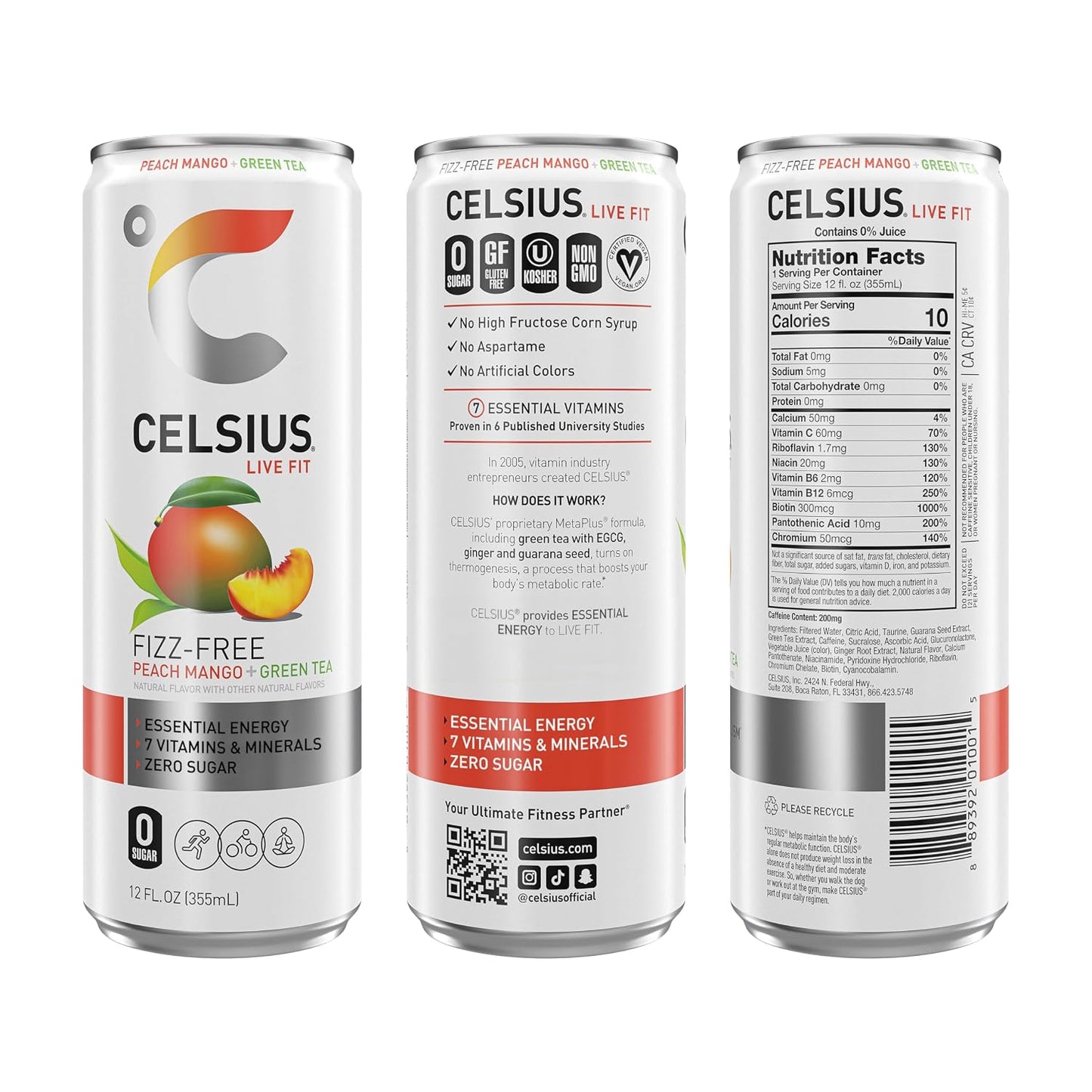 CELSIUS Sparkling Orange, Sugar Free Energy Drink, 12 Fl Oz (Pack of 12)