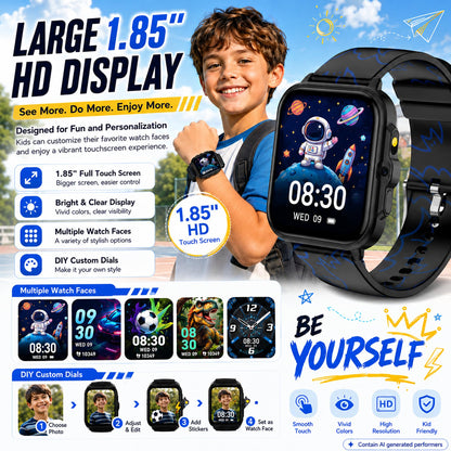 Smart Watch for Kids Boys Age 5-12, Ai Functions Games HD Touch Screen Watches with Video Camera Music Player Pedometer Heart Rate Sleep Tracker Christmas Birthday Gifts for Boys (Camouflage, 1.85")
