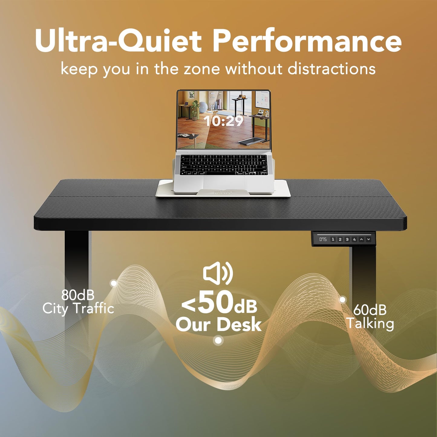 HUANUO 32" Small Electric Standing Desk Adjustable Height, 4 Memory Height Settings, Sit Stand Up Desk for Home Office & Computer Workstation, LightWalnut