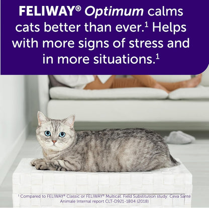 FELIWAY Optimum Cat Calming Pheromone Diffuser Kit | Advanced Support to Help Reduce Urine Spraying, Scratching, Fighting & Hiding Due to Stress. 30-Day Diffuser Supply