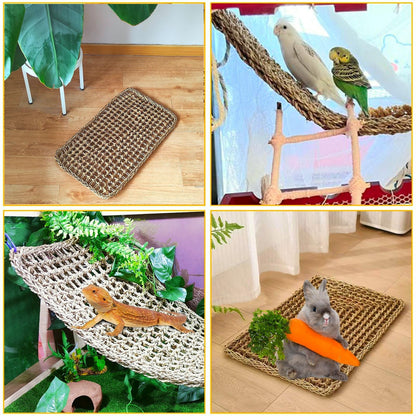 Bird Seagrass Mat 30 x 7 Inch Parrot Natural Seagrass Woven Net Hammock Parakeet Climbing Rope Ladder Mat Chew Toys Cage Accessories for Pigeon Macaw Cockatiel Conure Cockatoo Rat Bearded Dragon