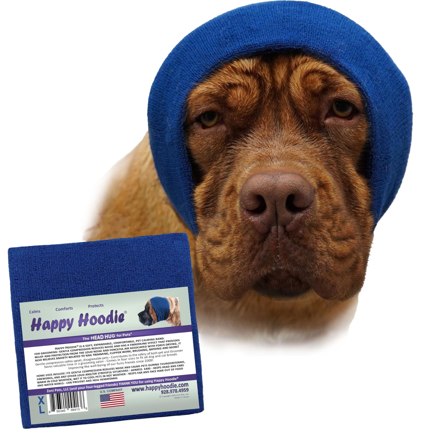 Happy Hoodie The Original Dog & Cat Calming Band - American Brand - Anxiety Relief/Noise Protection - Grooming - Thunder - Fireworks (Large, Black) - Since 2008