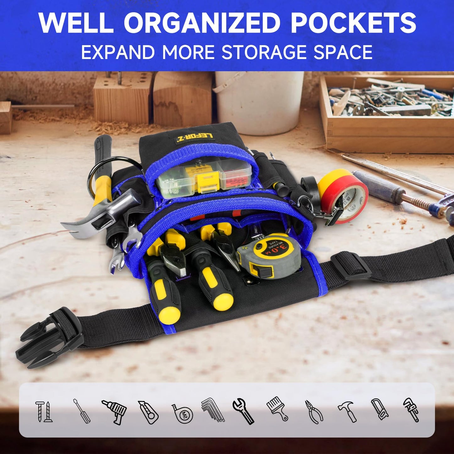 Tool Belt,Magnetic Tool Pouch,14-Pockets Tool Belts for Men,Detachable & Adjustable Tool Pouch belt for Electrician,Carpenter,Construction,Work Apron,Utility Belt,Black-Yellow